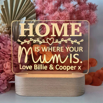 Personalised Mothers Day Gift Light, Mum 3D Led Light Wooden Base, Mother's Day Led Light, Gift For Mom, Anniversary Gift