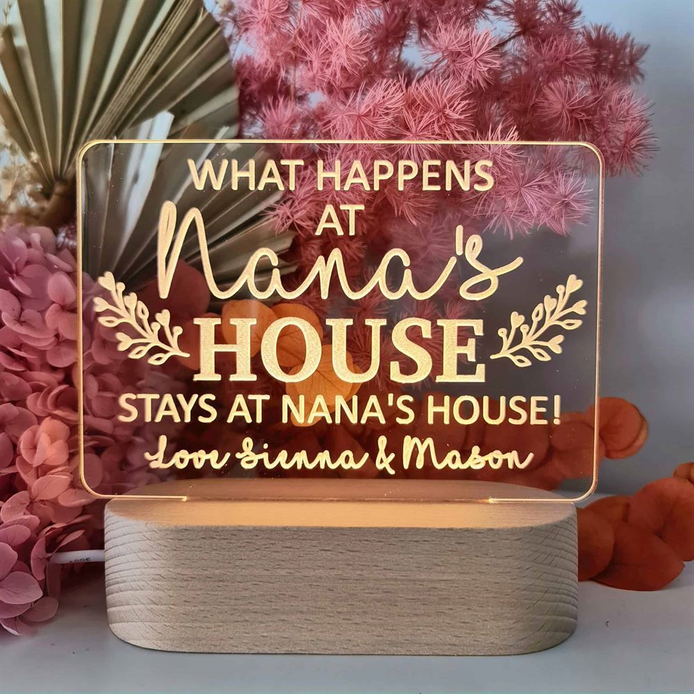 Personalised Mothers Day Gift Light, Nanas House 3D Led Light Wooden Base, Mother's Day Led Light, Gift For Mom, Anniversary Gift