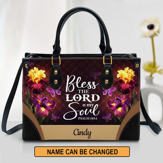 Personalized Bless The Lord O My Soul Pretty Butterfly Leather Bag, Christian Pu Leather Bags For Women