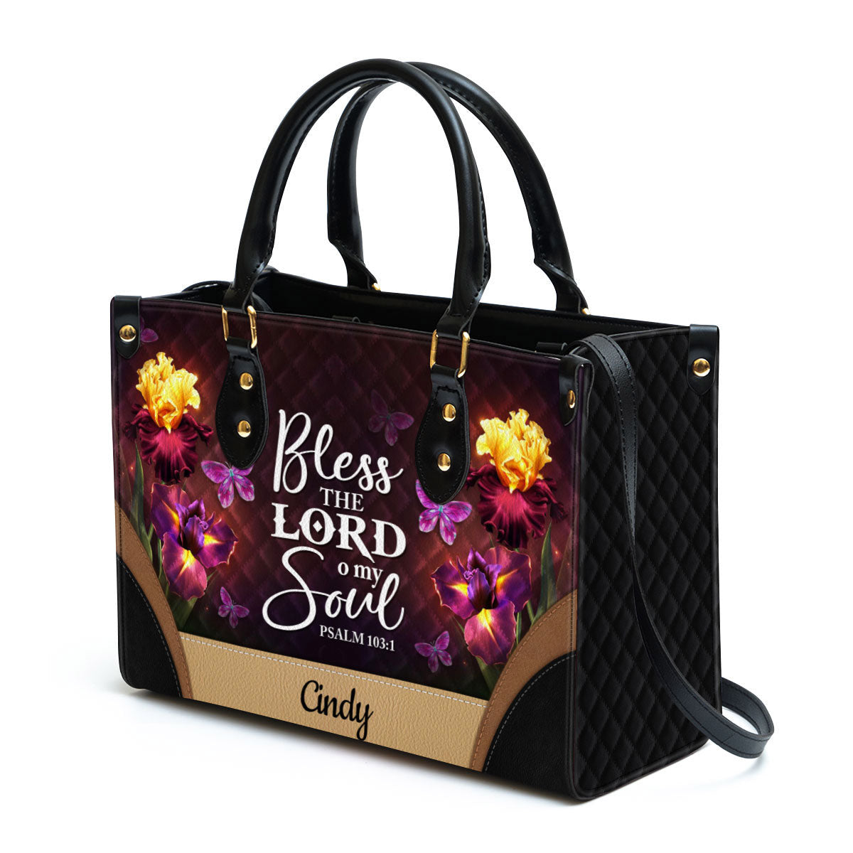 Personalized Bless The Lord O My Soul Pretty Butterfly Leather Bag, Christian Pu Leather Bags For Women