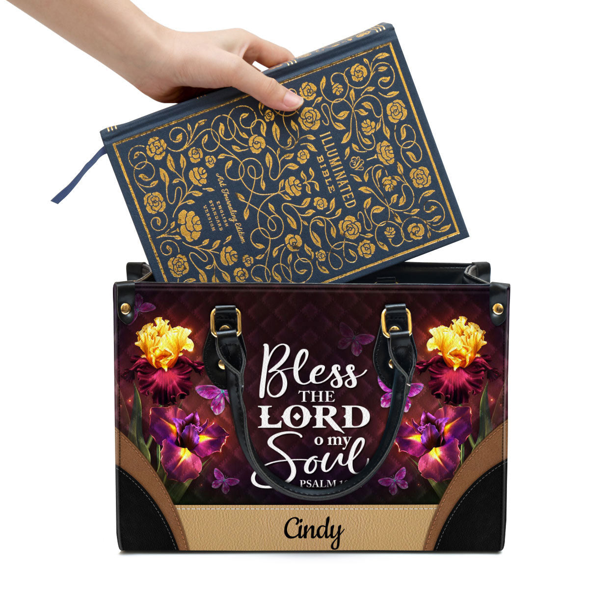 Personalized Bless The Lord O My Soul Pretty Butterfly Leather Bag, Christian Pu Leather Bags For Women