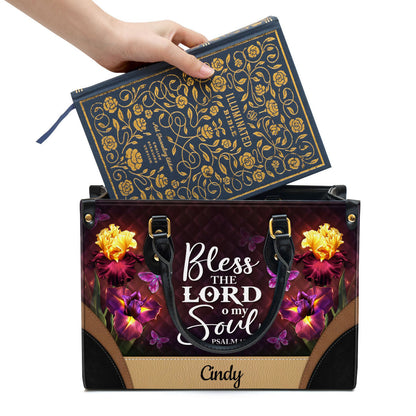 Personalized Bless The Lord O My Soul Pretty Butterfly Leather Bag, Christian Pu Leather Bags For Women