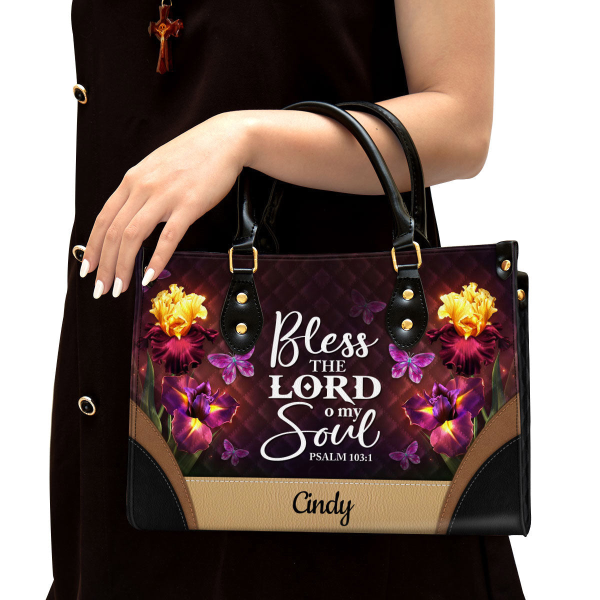 Personalized Bless The Lord O My Soul Pretty Butterfly Leather Bag, Christian Pu Leather Bags For Women