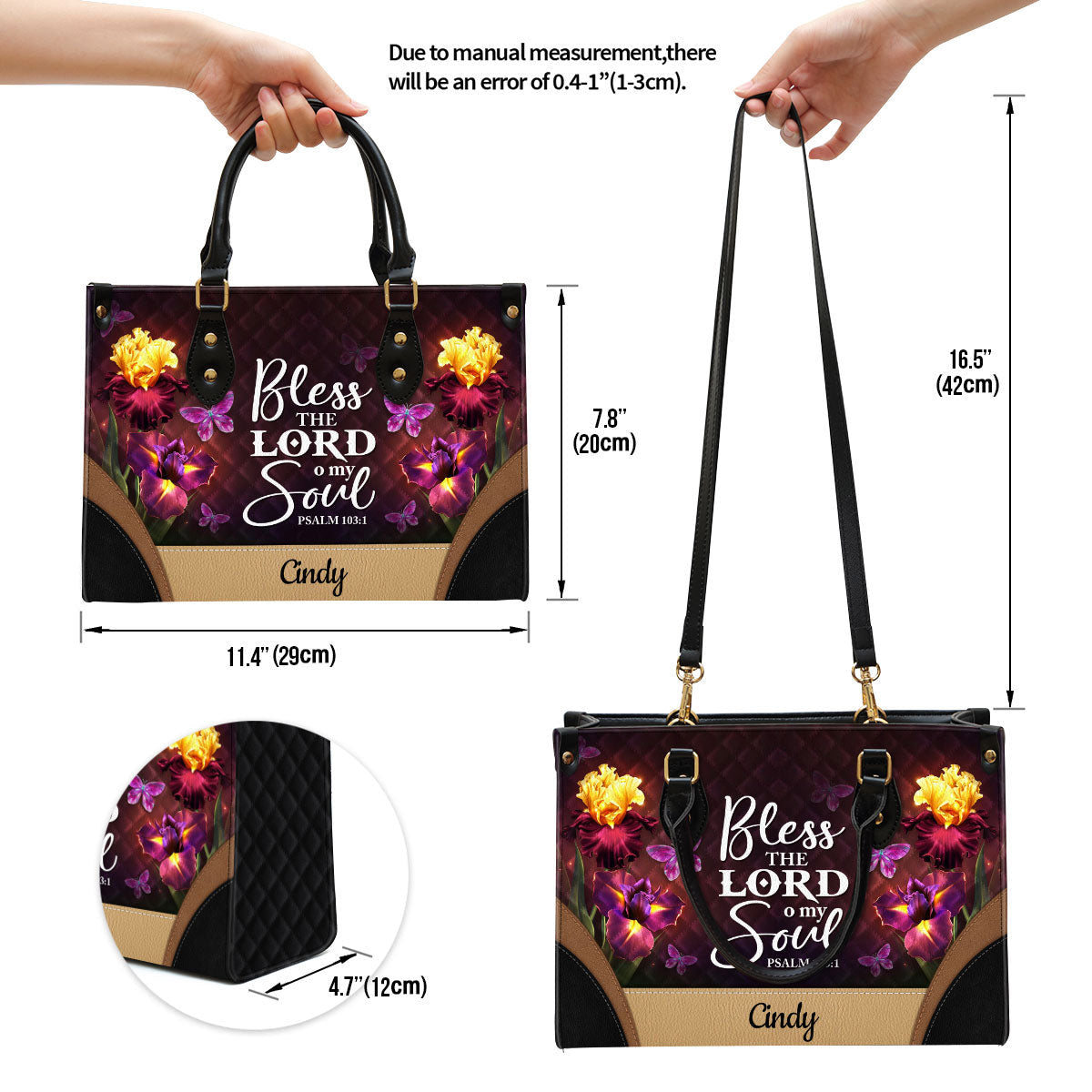 Personalized Bless The Lord O My Soul Pretty Butterfly Leather Bag, Christian Pu Leather Bags For Women