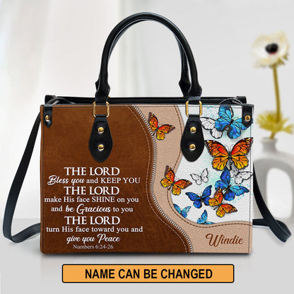 Personalized Butterfly The Lord Bless You And Keep You Leather Bag, Christian Pu Leather Bags For Women