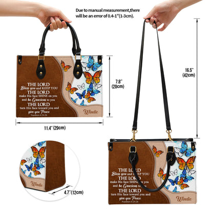 Personalized Butterfly The Lord Bless You And Keep You Leather Bag, Christian Pu Leather Bags For Women