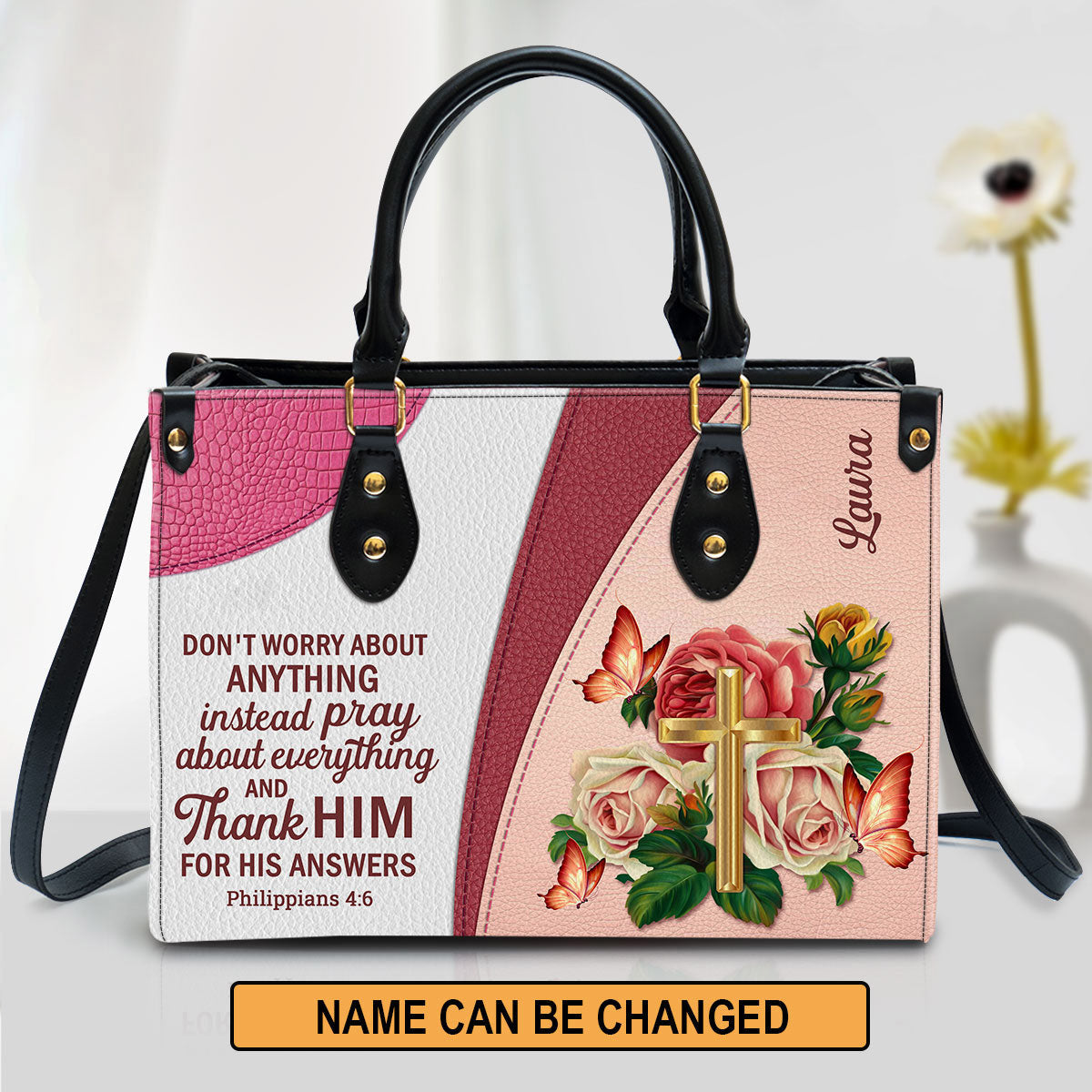 Personalized Gorgeous Rose Don‘T Worry About Anything Leather Bag, Christian Pu Leather Bags For Women