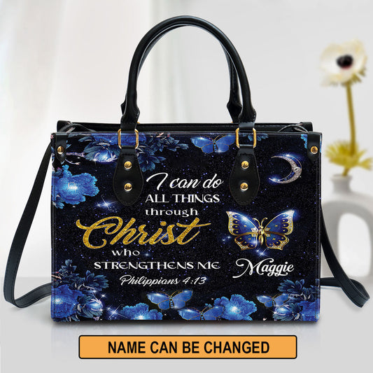 Personalized I Can Do All Things Through Christ Pretty Leather Bag, Christian Pu Leather Bags For Women