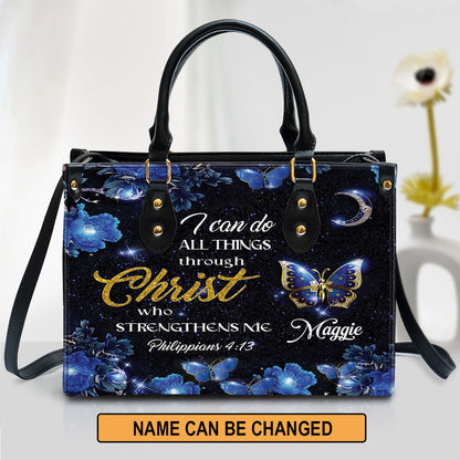 Personalized I Can Do All Things Through Christ Pretty Leather Bag, Christian Pu Leather Bags For Women