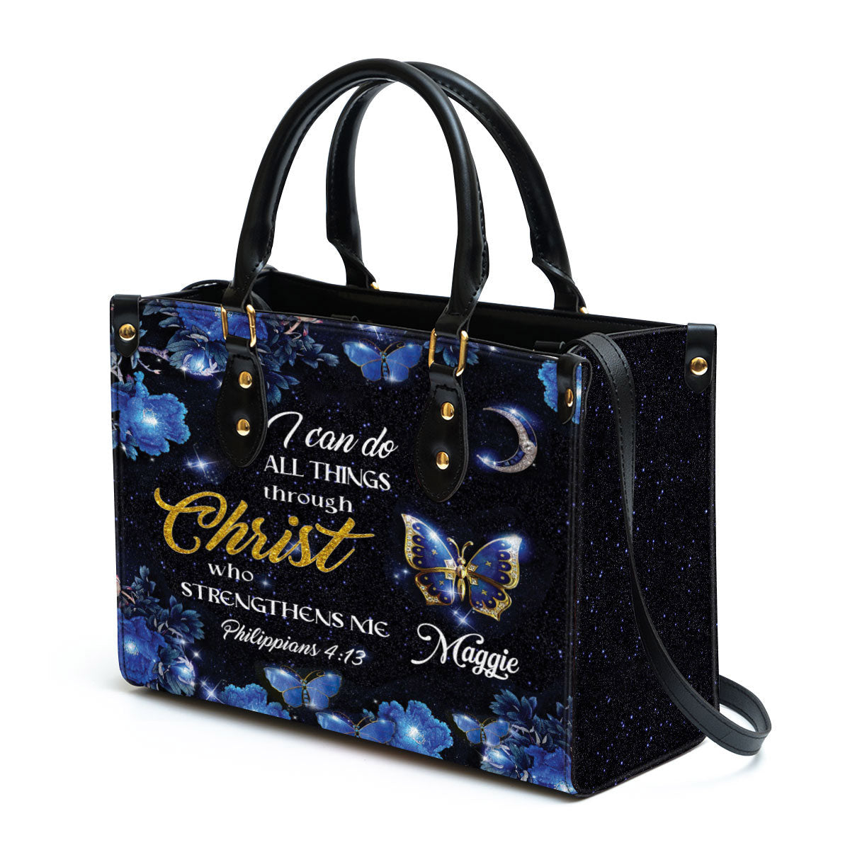 Personalized I Can Do All Things Through Christ Pretty Leather Bag, Christian Pu Leather Bags For Women