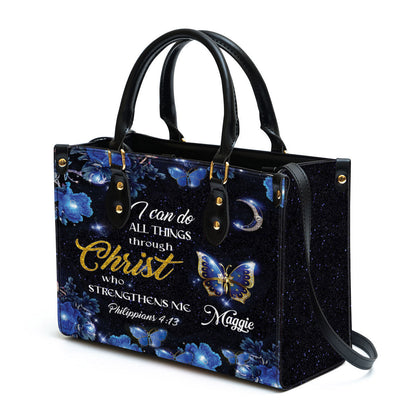 Personalized I Can Do All Things Through Christ Pretty Leather Bag, Christian Pu Leather Bags For Women