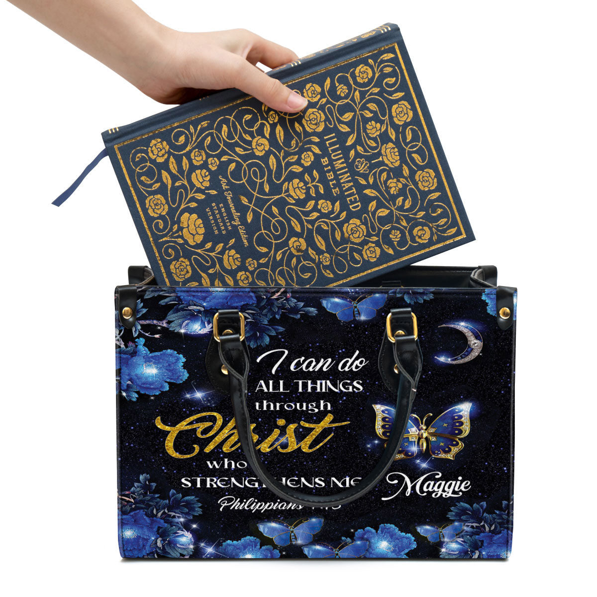 Personalized I Can Do All Things Through Christ Pretty Leather Bag, Christian Pu Leather Bags For Women