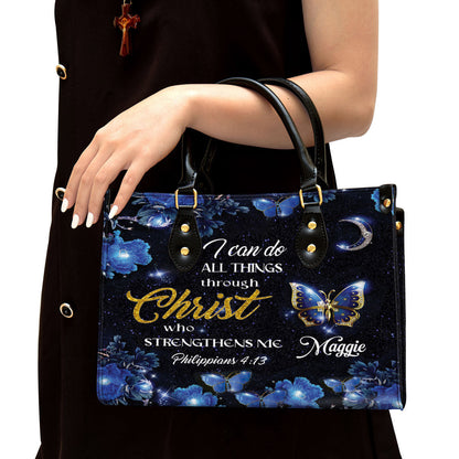 Personalized I Can Do All Things Through Christ Pretty Leather Bag, Christian Pu Leather Bags For Women
