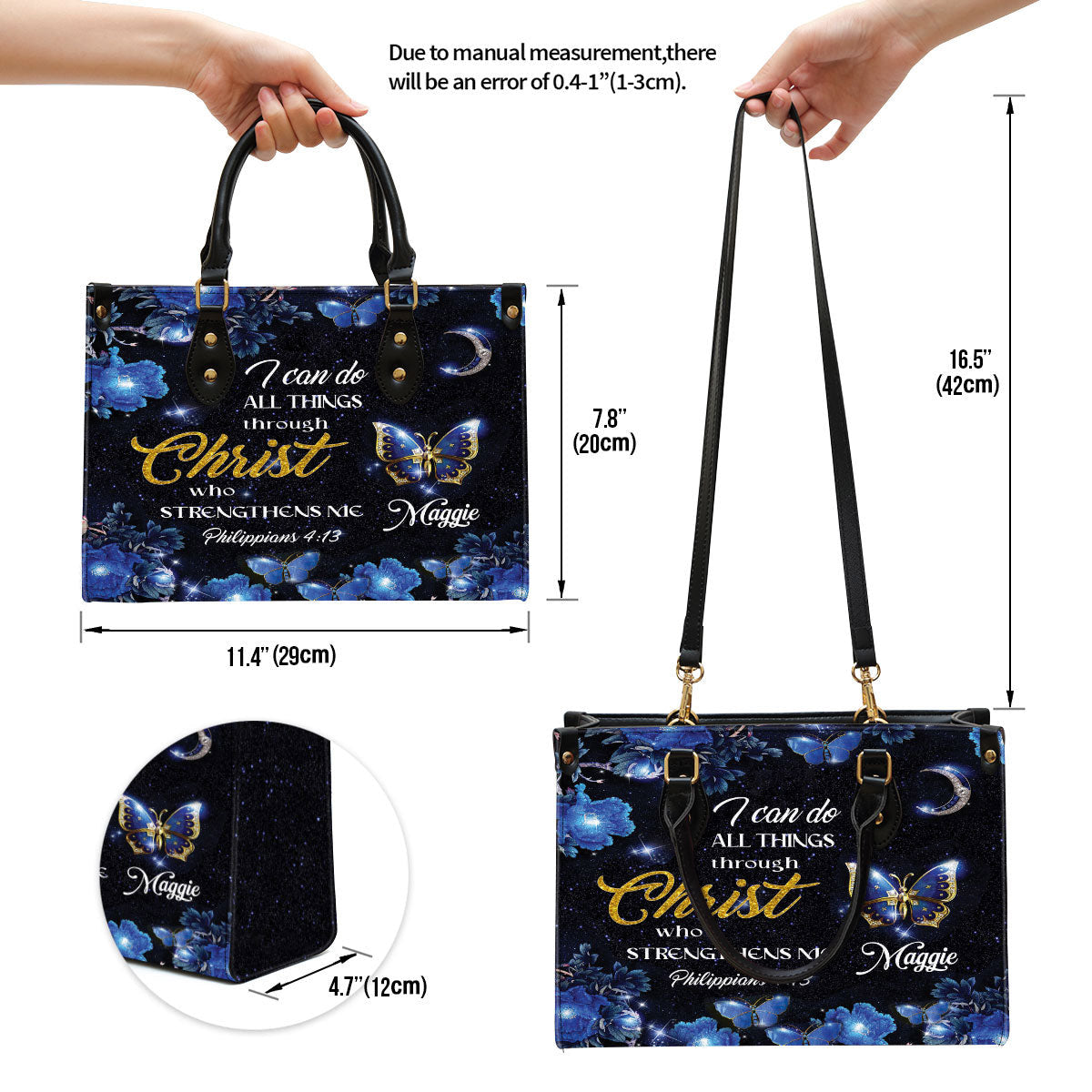 Personalized I Can Do All Things Through Christ Pretty Leather Bag, Christian Pu Leather Bags For Women