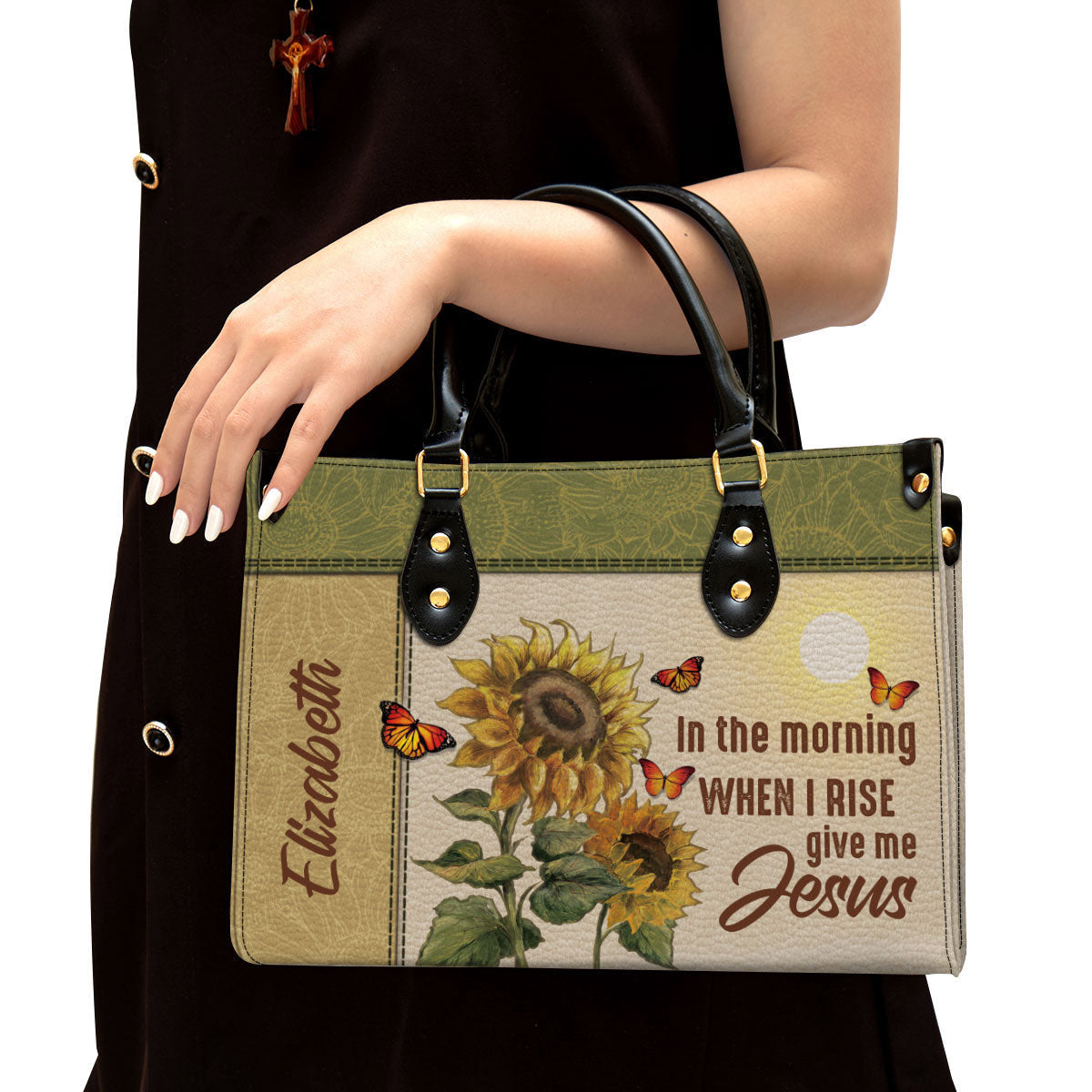 Personalized In The Morning When I Rise Give Me Jesus Leather Bag, Christian Pu Leather Bags For Women