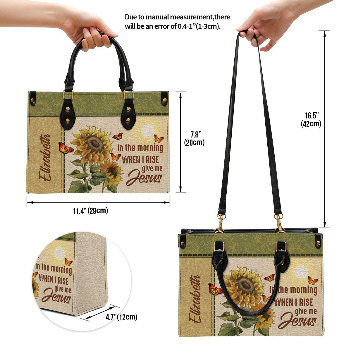 Personalized In The Morning When I Rise Give Me Jesus Leather Bag, Christian Pu Leather Bags For Women