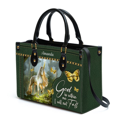 Personalized Unicorn God Is Within Me I Will Not Fall Leather Bag, Christian Pu Leather Bags For Women