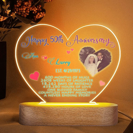 Personalized 50th Anniversary Night Light, Custom Couple's Names Date Photo Perfect Gifts For Old Couples, Mother's Day Night Lights For Bedroom