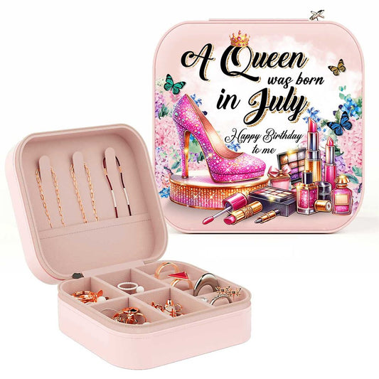 Personalized A Queen Was Born In Jewelry Box, Travel Jewelry Case Custom Month, Mother's Day Jewelry Case