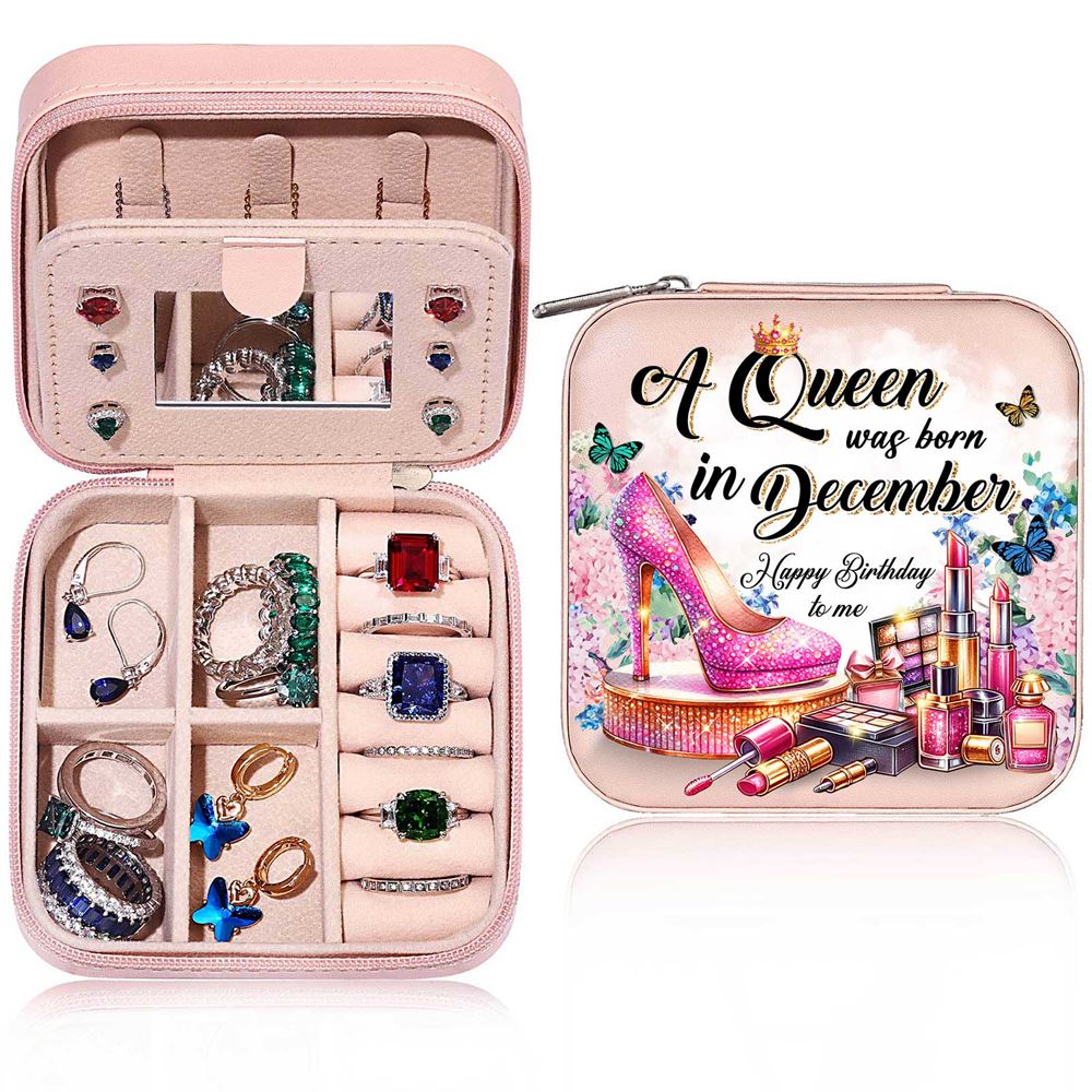Personalized A Queen Was Born In Jewelry Box, Travel Jewelry Case Custom Month, Mother's Day Jewelry Case