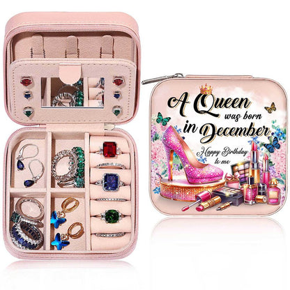 Personalized A Queen Was Born In Jewelry Box, Travel Jewelry Case Custom Month, Mother's Day Jewelry Case