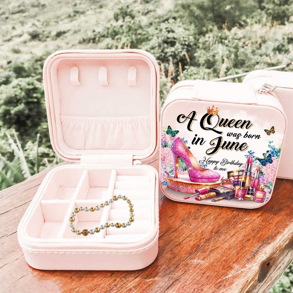 Personalized A Queen Was Born In Jewelry Box, Travel Jewelry Case Custom Month, Mother's Day Jewelry Case