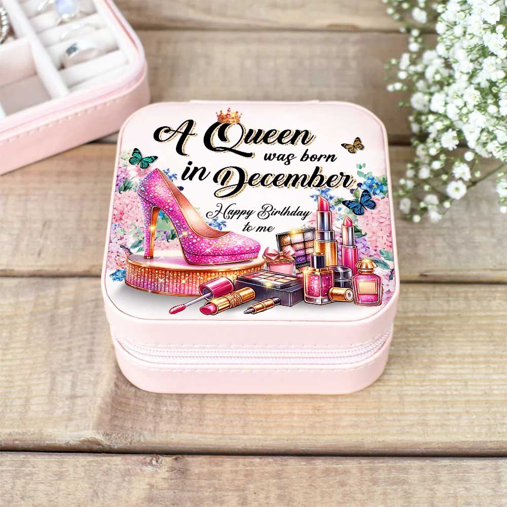 Personalized A Queen Was Born In Jewelry Box, Travel Jewelry Case Custom Month, Mother's Day Jewelry Case