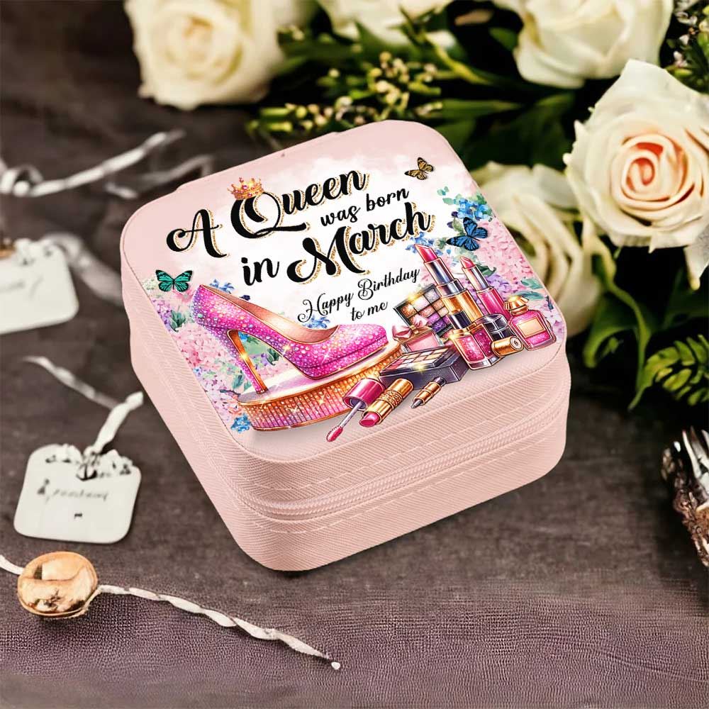 Personalized A Queen Was Born In Jewelry Box, Travel Jewelry Case Custom Month, Mother's Day Jewelry Case