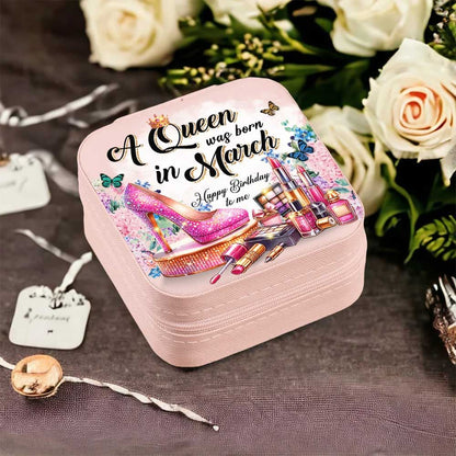 Personalized A Queen Was Born In Jewelry Box, Travel Jewelry Case Custom Month, Mother's Day Jewelry Case