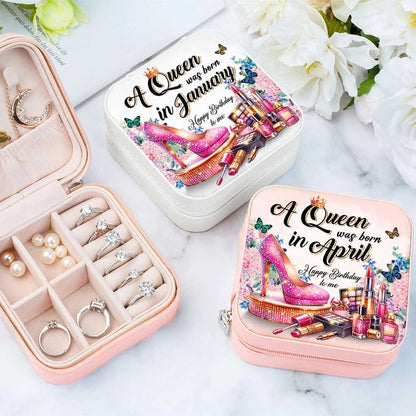 Personalized A Queen Was Born In Jewelry Box, Travel Jewelry Case Custom Month, Mother's Day Jewelry Case