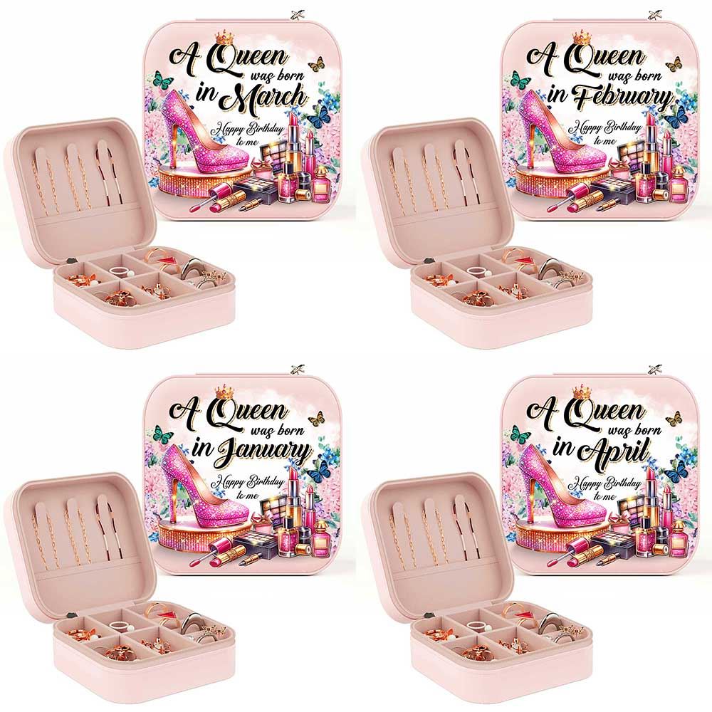 Personalized A Queen Was Born In Jewelry Box, Travel Jewelry Case Custom Month, Mother's Day Jewelry Case