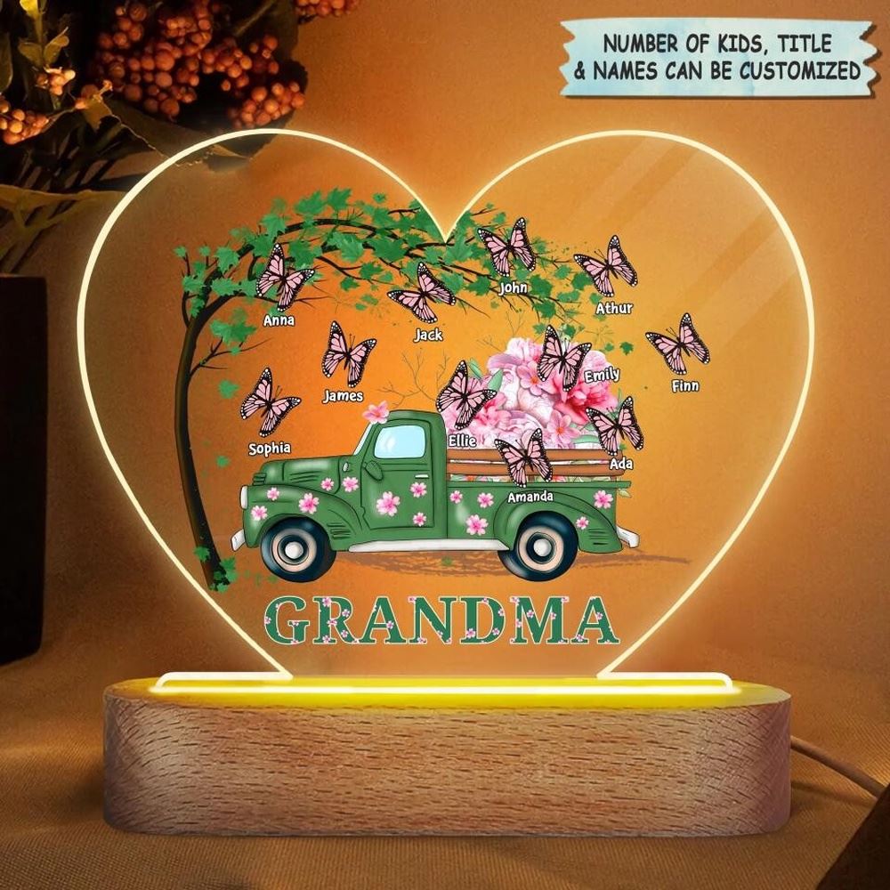 Personalized Acrylic Led Night Light, Gift For Grandma, Floral Grandma V2, Mother's Day Led Light, Mom Gift