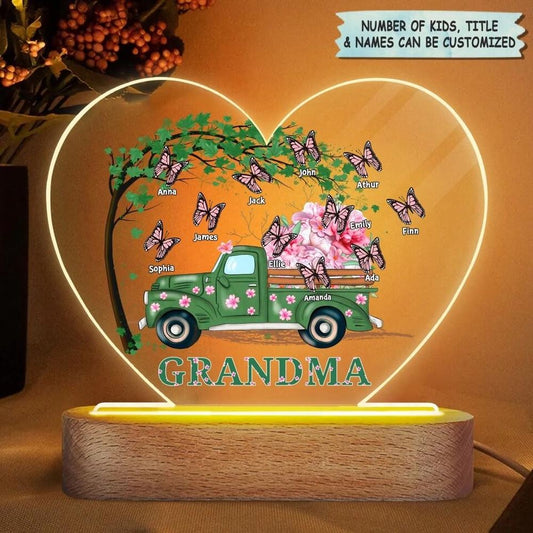 Personalized Acrylic Led Night Light, Gift For Grandma, Floral Grandma V2, Mother's Day Led Light, Mom Gift