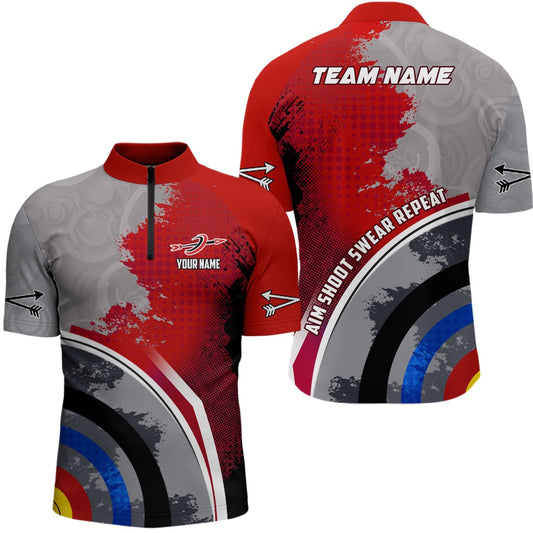 Personalized Aim Shoot Swear Repeat Archery Quarter-Zip Shirts For Men, Target Archery Shirts, Archery Team Shirts, Custom Archery Shirts