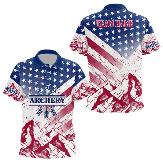 Personalized American Archery Polo Shirts Custom Full Printing USA Flag Archery Team Shirts, Archery Team Shirts, Custom Archery Shirts