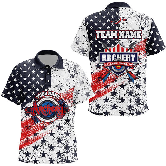 Personalized American Flag Archery Champion Polo Shirts, Custom Archery Targets Jerseys, Archery Team Shirts, Custom Archery Shirts