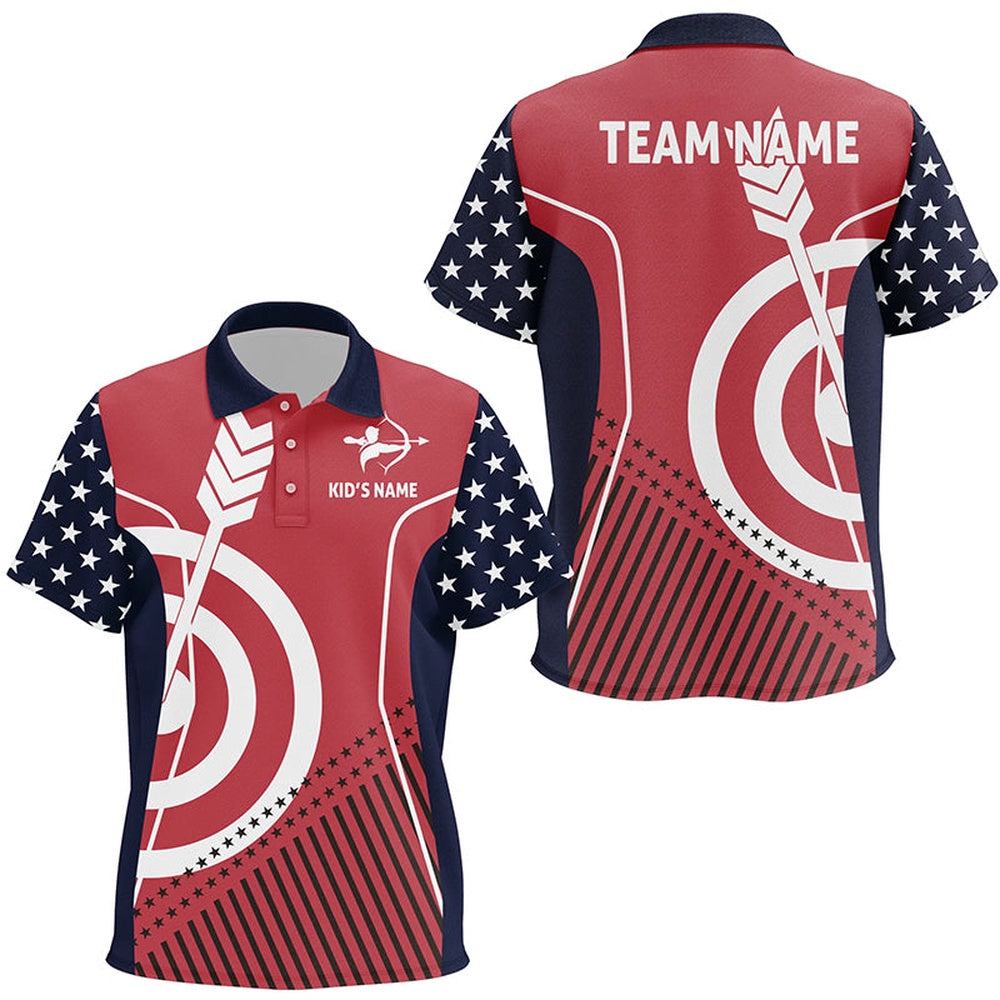 Personalized American Flag Archery Polo Shirts Custom Patriotic Gifts For Archers, Archery Team Shirts, Custom Archery Shirts