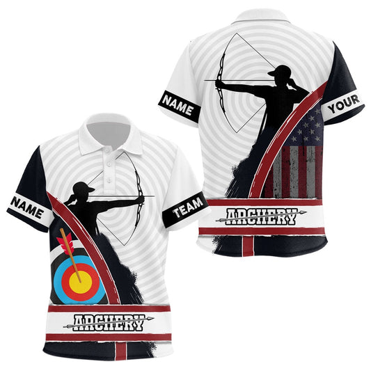 Personalized American Flag Silhouette Archery Polo Shirts, Custom Target Archery Shirts, Archery Team Shirts, Custom Archery Shirts