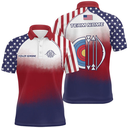 Personalized American Flag Target Archery Polo Shirts For Men, Custom Archery Jerseys Designs, Archery Team Shirts, Custom Archery Shirts