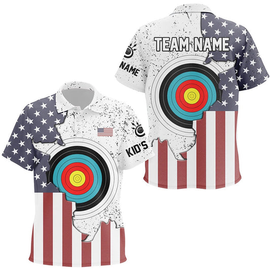 Personalized Archery American Flag Vintage Polo Shirts Custom Team Name Archery Jerseys, Archery Team Shirts, Custom Archery Shirts