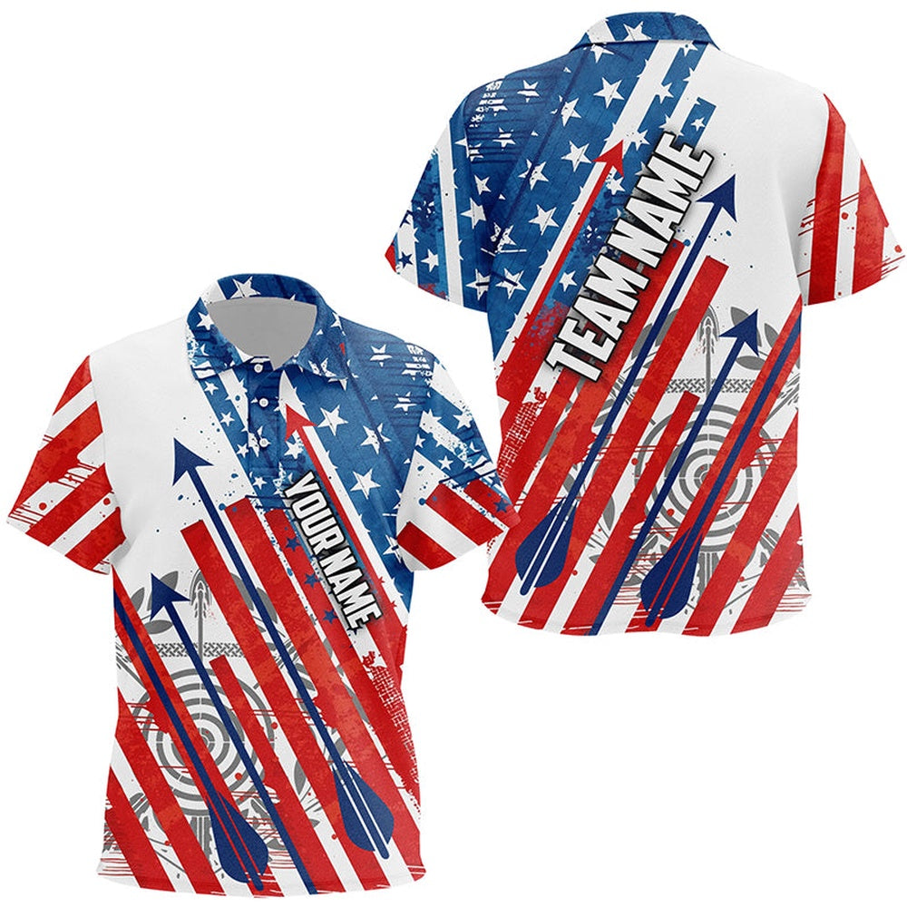 Personalized Archery Bow Hunting American Flag Shooter Archery Polo Shirts, Archery Shirts, Archery Team Shirts, Custom Archery Shirts