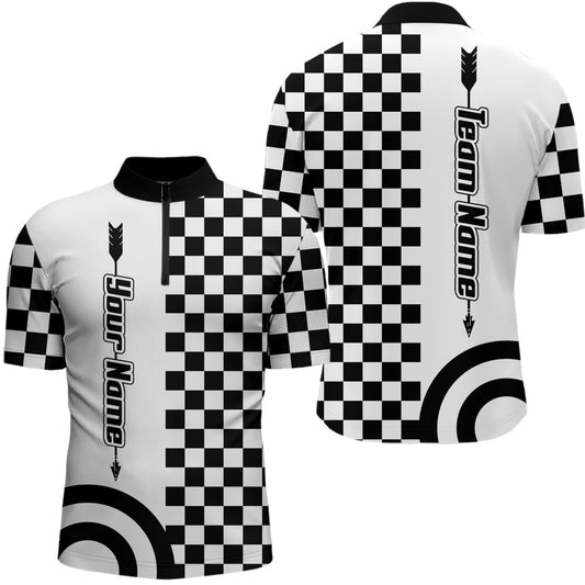 Personalized Archery Checkerboard Pattern Men Quarter-Zip Shirts Best Archery Game Shirts, Archery Team Shirts, Custom Archery Shirts