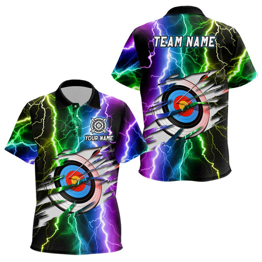 Personalized Archery Colorful Thunder Lightning Polo Shirts Custom Archery Target Shirts, Archery Team Shirts, Custom Archery Shirts
