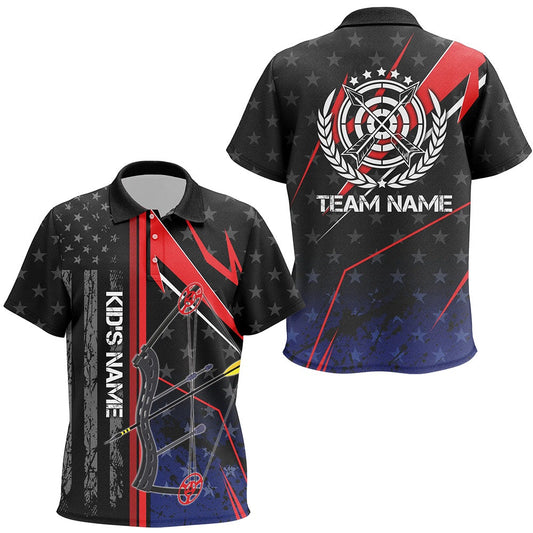 Personalized Archery Polo Shirts, Patriotic US Flag Bow And Arrow Archery Lover Shirts, Archery Team Shirts, Custom Archery Shirts