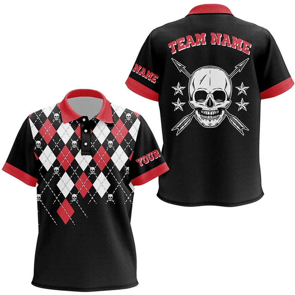 Personalized Archery Skull Arrow Custom Argyle Pattern Polo Shirts, Idea Gifts For Archers, Archery Team Shirts, Custom Archery Shirts