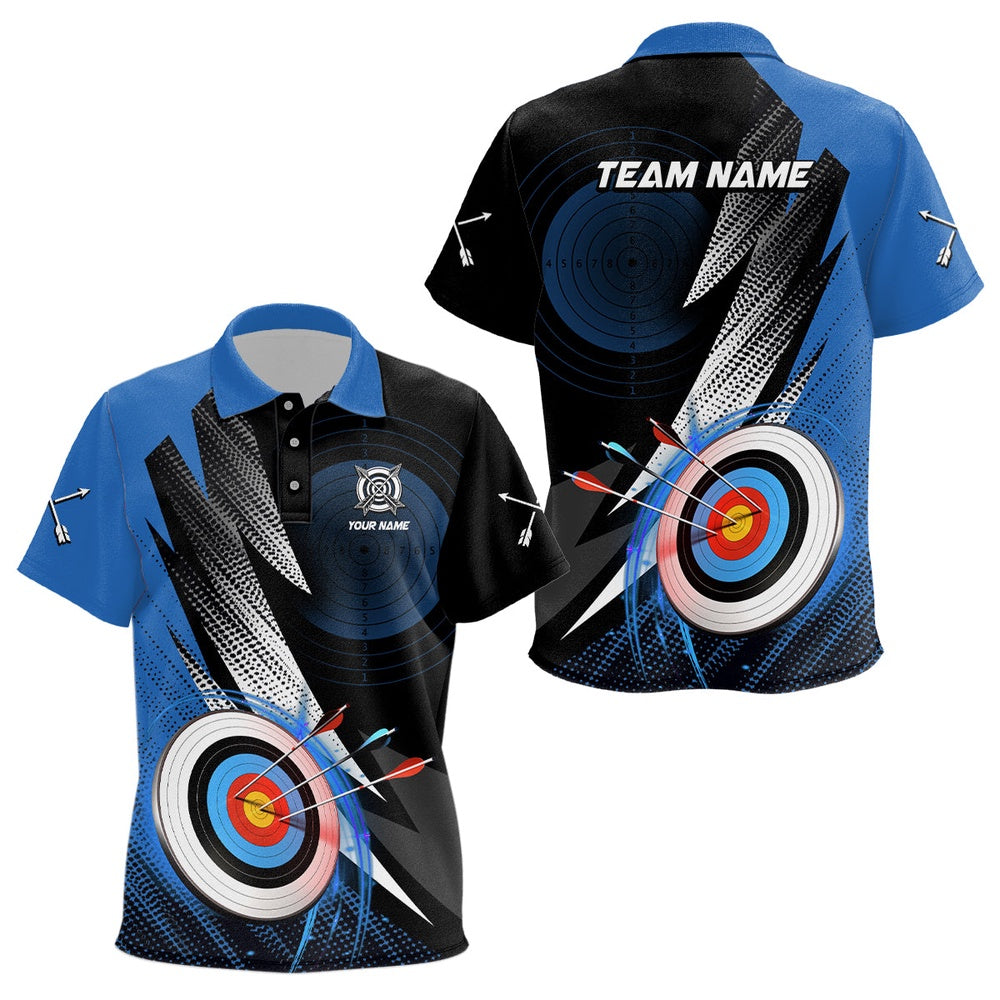 Personalized Archery Target Blue Jersey Polo Shirts Best Archery Club Shirts For Team Archer, Archery Team Shirts, Custom Archery Shirts