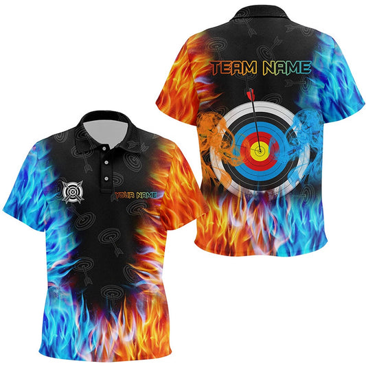 Personalized Archery Target Fire And Water Printed Polo Shirts Custom Archery Jersey, Archery Team Shirts, Custom Archery Shirts