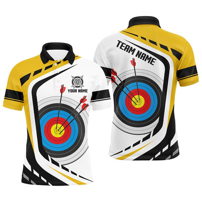 Personalized Archery Target Men Polo & Quarter-Zip Shirts Custom Yellow White Archery Jerseys, Archery Team Shirts, Custom Archery Shirts