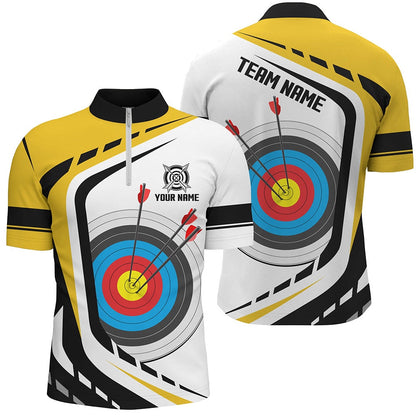 Personalized Archery Target Men Polo & Quarter-Zip Shirts Custom Yellow White Archery Jerseys, Archery Team Shirts, Custom Archery Shirts