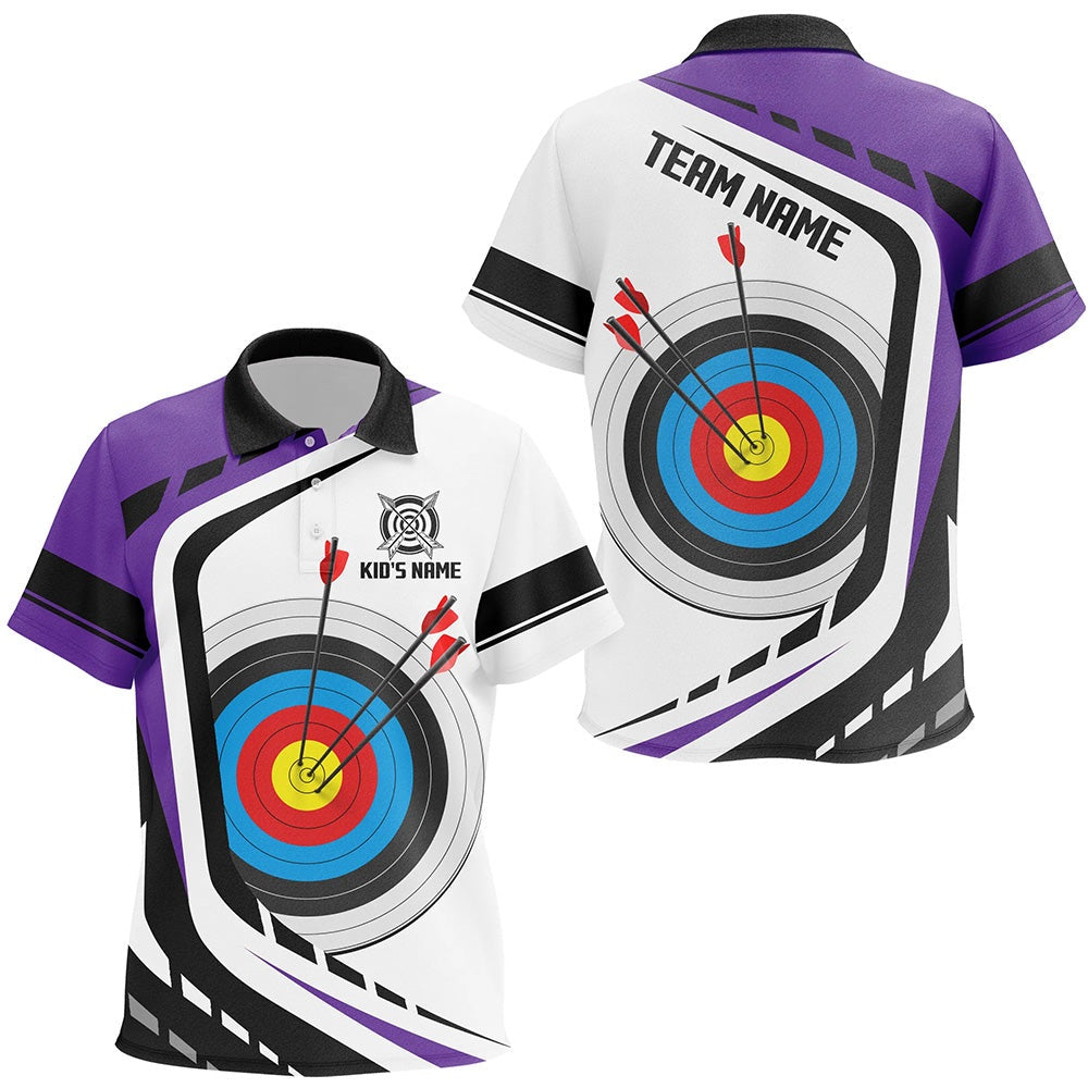 Personalized Archery Target Polo Shirts Custom Purple White Archery Jerseys, Archery Team Shirts, Custom Archery Shirts